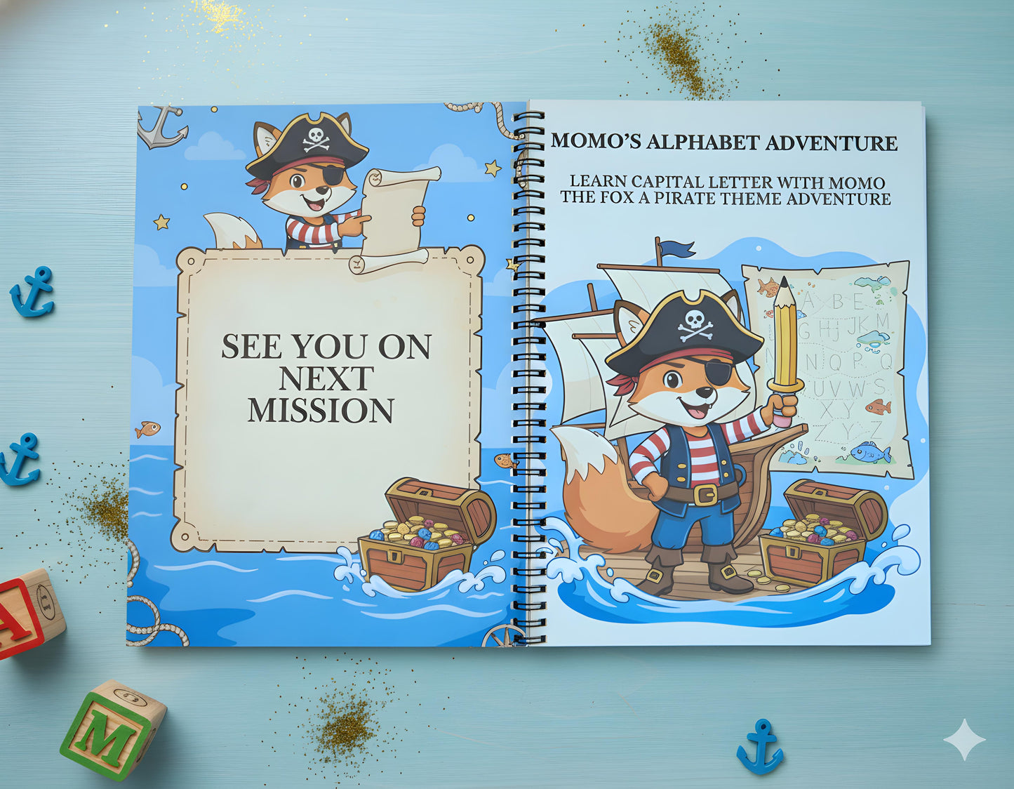 Pirate Alphabet Adventure: Learn Capital Letters with Momo the Fox.: Alphabet Tracing Workbook for Kids Ages 3–6 | Pirate-Themed Pencil Control Practice with Fun Adventures