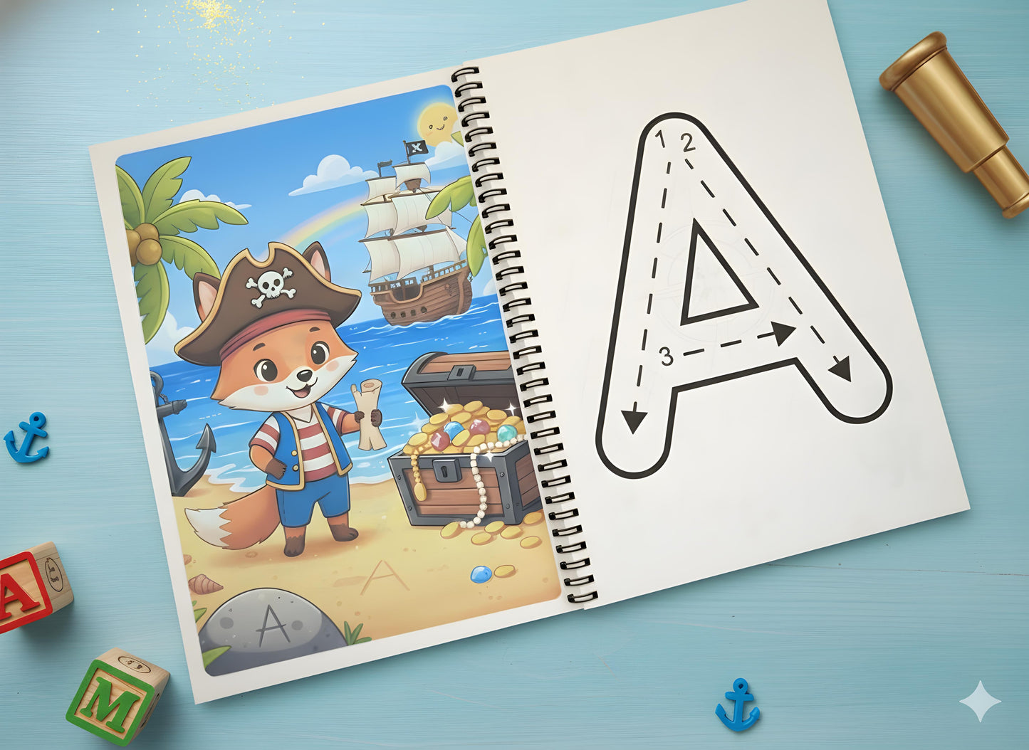 Pirate Alphabet Adventure: Learn Capital Letters with Momo the Fox.: Alphabet Tracing Workbook for Kids Ages 3–6 | Pirate-Themed Pencil Control Practice with Fun Adventures