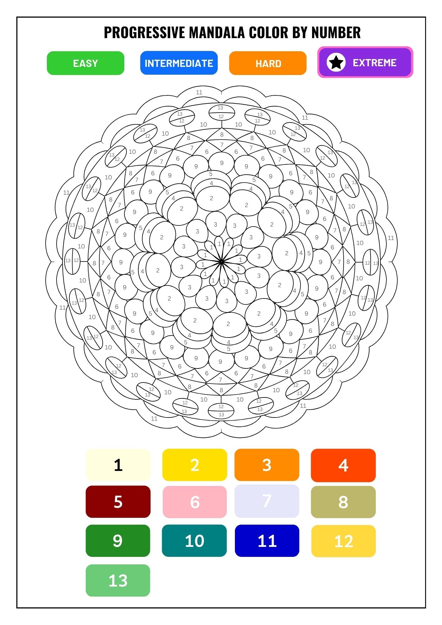 Progressive Mandala Color by Number Coloring Book for Adults: 40 Beautiful Mandalas Across 4 Difficulty Levels | Mindfulness, Relaxation & Creative Focus