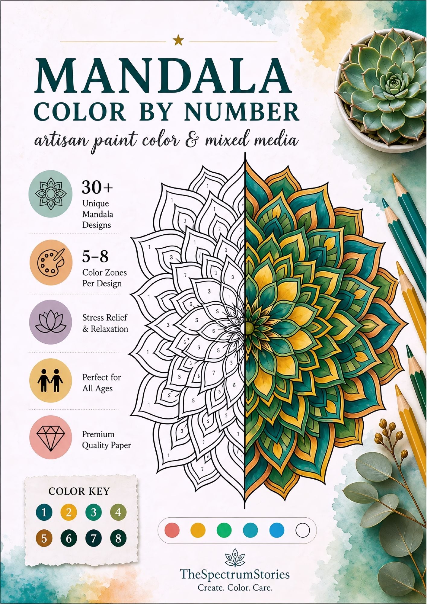 Color by Number Mandala Coloring Book for Adults: 30+ Beautiful Mandalas for Relaxation, Mindfulness &amp; Creative Fun