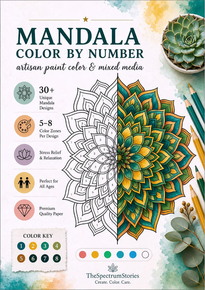 Color by Number Mandala Coloring Book for Adults: 30+ Beautiful Mandalas for Relaxation, Mindfulness &amp; Creative Fun