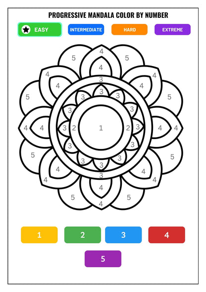 Progressive Mandala Color by Number Coloring Book for Adults: 40 Beautiful Mandalas Across 4 Difficulty Levels | Mindfulness, Relaxation & Creative Focus