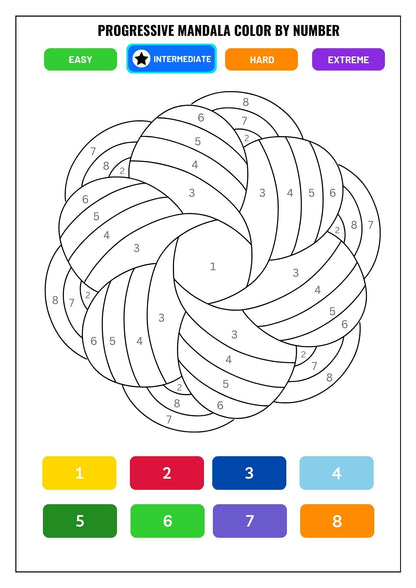 Progressive Mandala Color by Number Coloring Book for Adults: 40 Beautiful Mandalas Across 4 Difficulty Levels | Mindfulness, Relaxation & Creative Focus