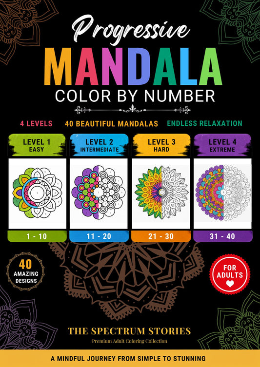 Progressive Mandala Color by Number Coloring Book for Adults: 40 Beautiful Mandalas Across 4 Difficulty Levels | Mindfulness, Relaxation & Creative Focus